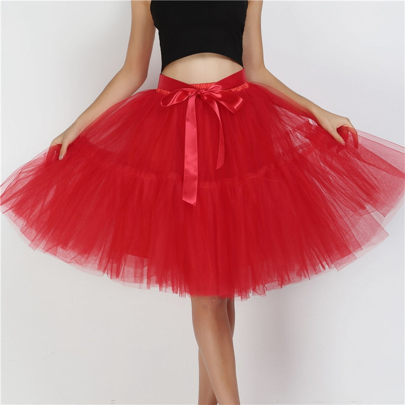 sixsr Petticoat 5 Layers 60cm Tutu Tulle Skirt Vintage Midi Pleated Skirts Womens Lolita Bridesmaid Wedding faldas Mujer saias jupe
