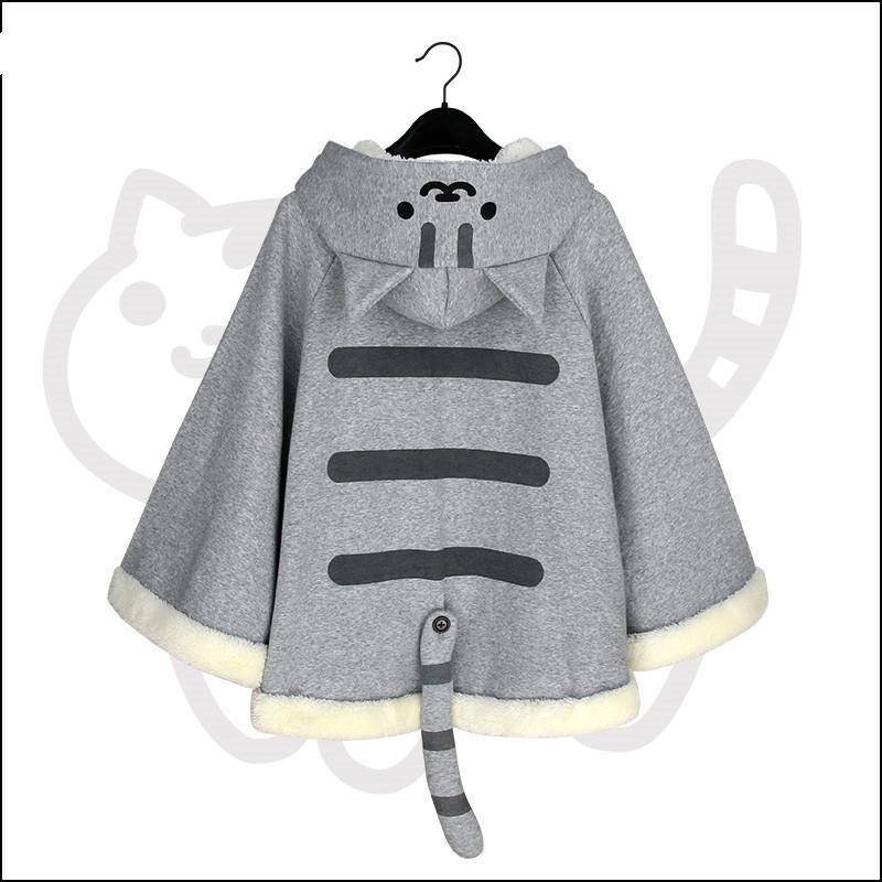 Sixsr Lolita Cloak Harajuku Hoody Cloak Japanese Angry Cat Christmas Deer Fleece Cape Loose Pullover Batwing Sleeve Hoodie Coat