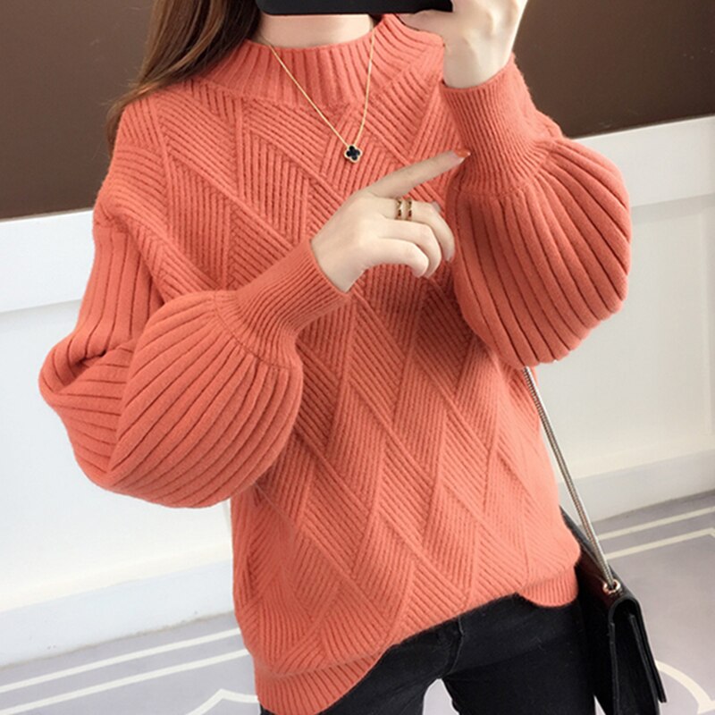 Sixsr Gifts For Women Half-neck sweater women autumn winter new knitted sweater loose round sweater mujer 2019 solid color bat sweater Jumper