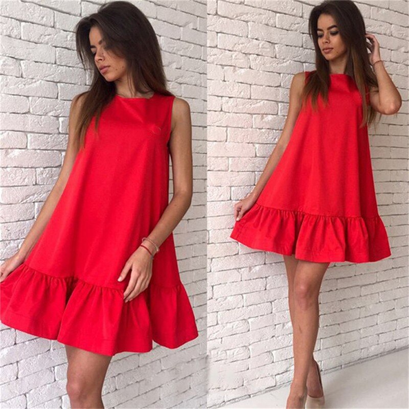 Sixsr Women Female Short Sleeve Loose Mini Short A-line Dresses Summer Beach Casual Dress Candy Color S-XXL