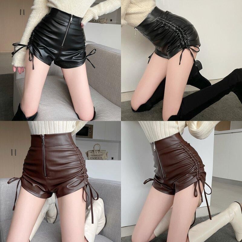 Sixsr New Sexy Women Black Ultra Pu Leather Shorts Women's Autumn And Winter High Waist Bottoms Tight Sexy Shorts