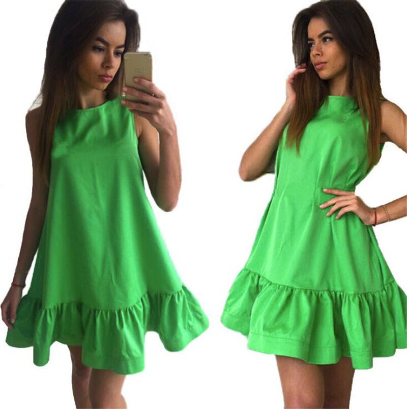 Sixsr Women Female Short Sleeve Loose Mini Short A-line Dresses Summer Beach Casual Dress Candy Color S-XXL