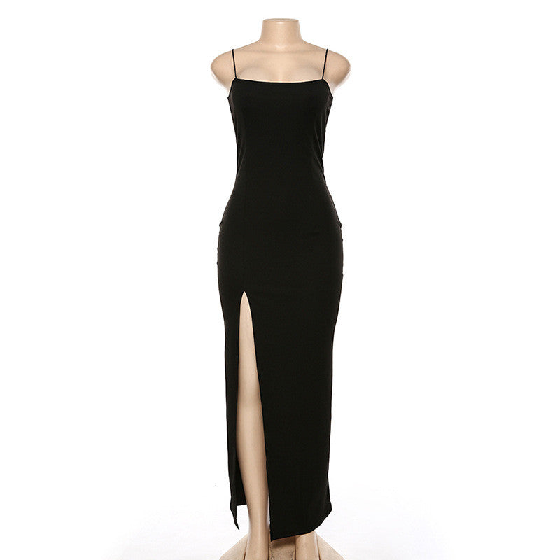 sixsr Fashion Trends Backless Sexy Strap Split Summer Dress Women Elastic Long Dresses Sleeveless Camisole Clubwear Evening Party Dress Women's Robe