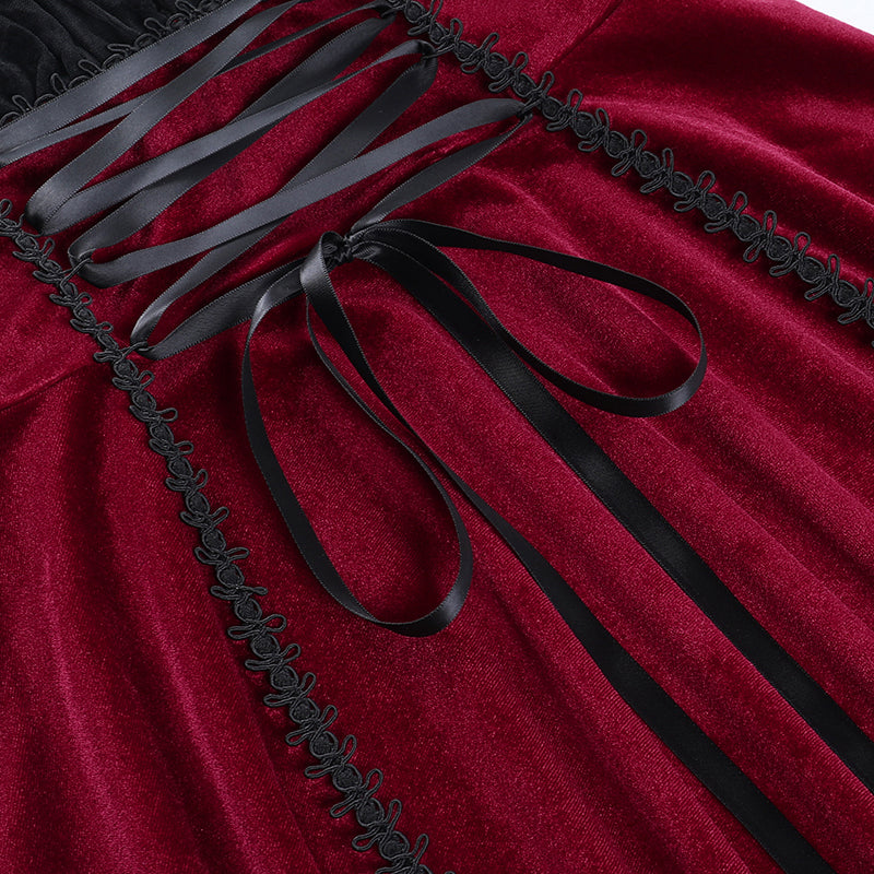 Sixsr Women Fashion Gothic Vintage Velvet Croset Dress Aesthetic Punk Hight Waist Lace Trim Mesh Mini Dresses Fairy Grunge Partyclub Dress