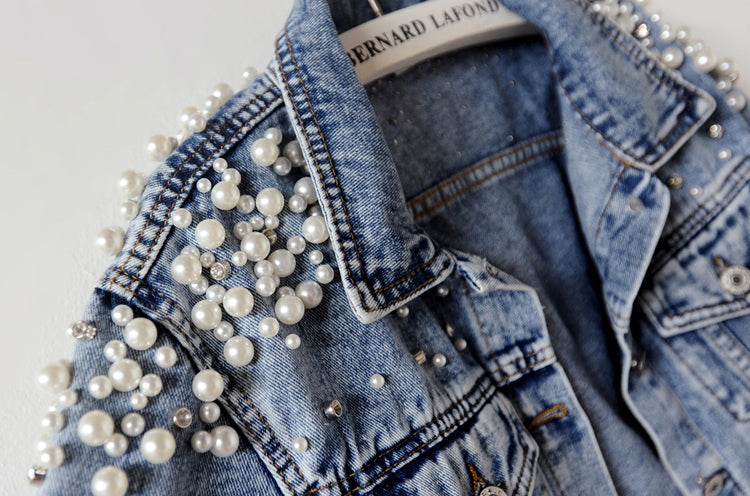 Sixsr Denim Jacket Women New Autumn Women's Jean Jackets Pearl Casual Denim Jacket Women Coat Long Sleeve Outerwear