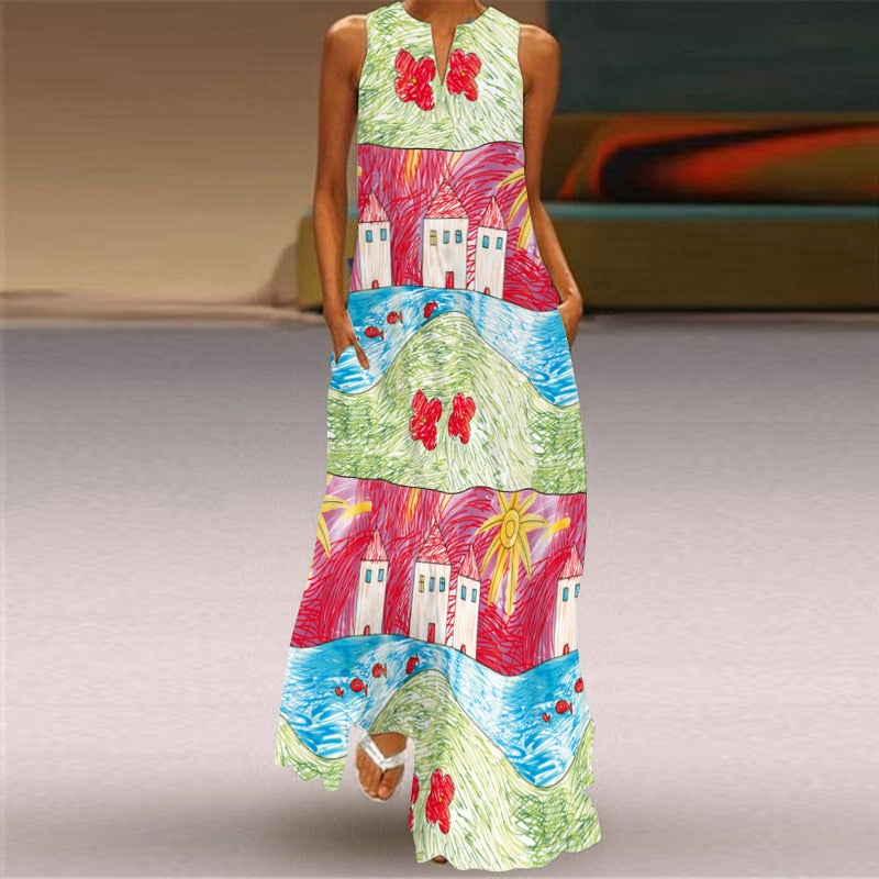 Sixsr Summer Long Dress Elegant Robe Dress Party Sleeveless Dresses Women Casual Sundress Vintage Maxi Dresses For Women