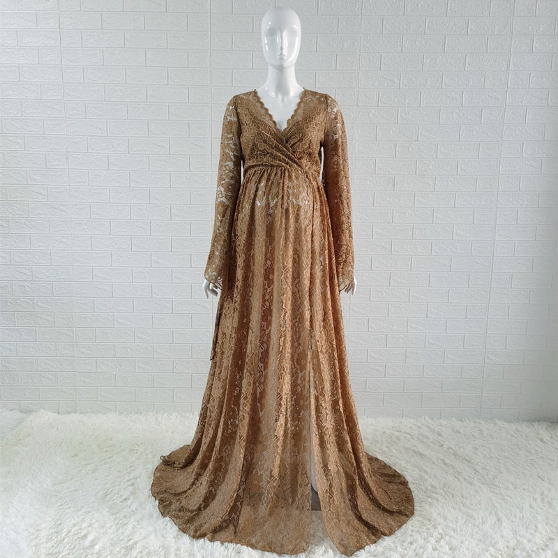 sixsr Boho Style Lace Maternity Dress For Photography Maternity Photography Outfit Maxi Gown Pregnancy Women Lace Long Dress