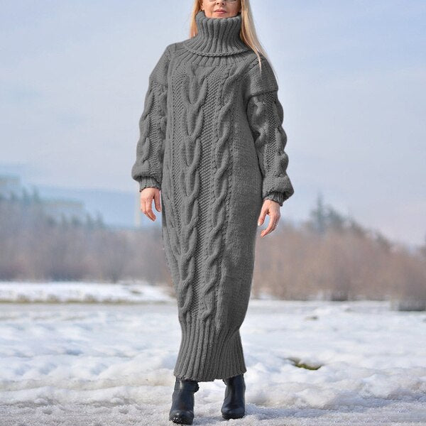 Sixsr Sweater Dress Women Long Sleeve High Neck Knitted Pullover Dress Soft Warm Solid Color Oversize Bodycon Jumper Female Dress