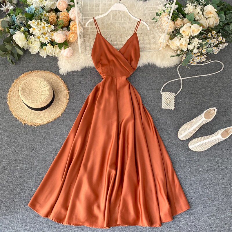 Sixsr Summer Robe Dress Women V Neck Long Party Dresses Sexy Tank Backless Spaghetti Strap Maxi Female Holiday Vestidos