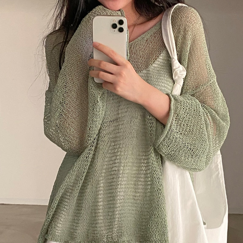 Sixsr Lazy Style Full Sleeves Jumpers Tops Hollow Out Sexy Women Fashion Casual Streetwear Chic Femme Sweaters Pullovers