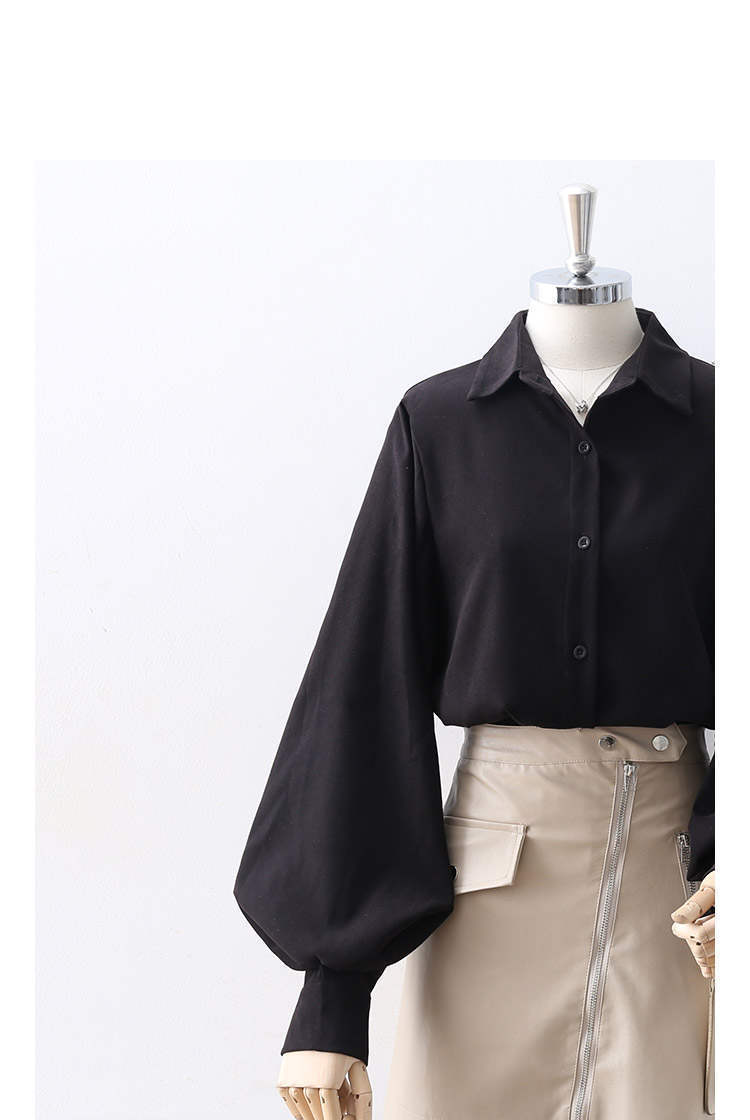 Sixsr Lantern Sleeves Vintage Shirts Women Elegant White Womens Blouse with Lush Sleeves Fashion Button Up Shirt Black