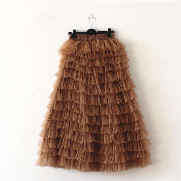 sixsr jupe femme ete Spring Party Skirt Elastic High Waist Long Tulle Skirt Women Multilayer ruffles Pink Mesh Tutu Skirt Ladies