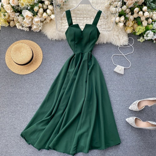 Sixsr Summer Robe Dress Women V Neck Long Party Dresses Sexy Tank Backless Spaghetti Strap Maxi Female Holiday Vestidos