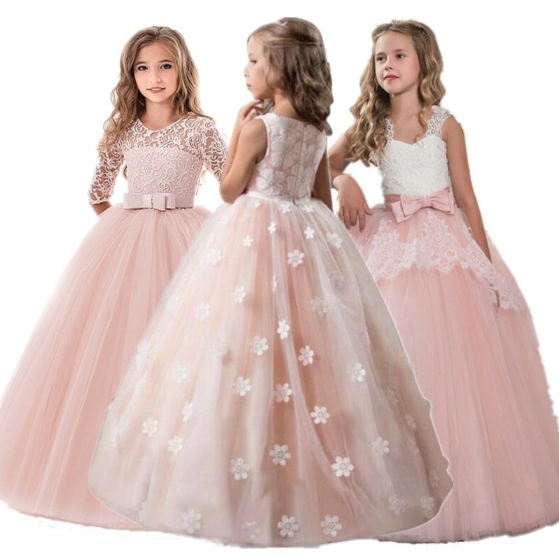 sixsr Vintage Flower Girls Dress for Wedding Evening Children Princess Party Pageant Long Gown Kids Dresses for Girls Formal Clothes