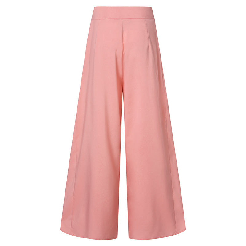 Sixsr Women Elegant High Waist Wide Leg Pants Spring Vintage Flare Trousers Casual Solid Zipper Pantalon Female Palazzo