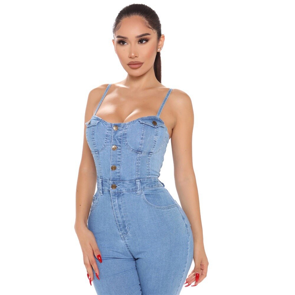 Sixsr Sexy skinny open back suspender Jumpsuit jeans women's high waisted small leg pants show thin, versatile jeans pants