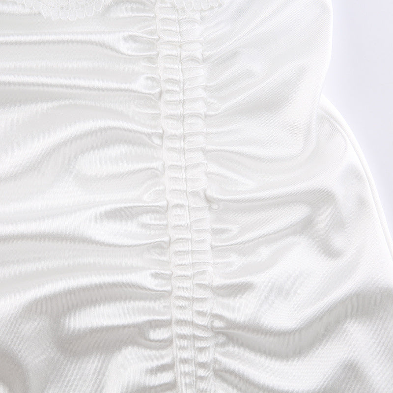 Sixsr Gifts for women fashion outfits Sexy Lace Hot Nightdress High Waist Lace Mesh Drawstring Mini Tank Summer Dress Dresses Women Korean Kawaii