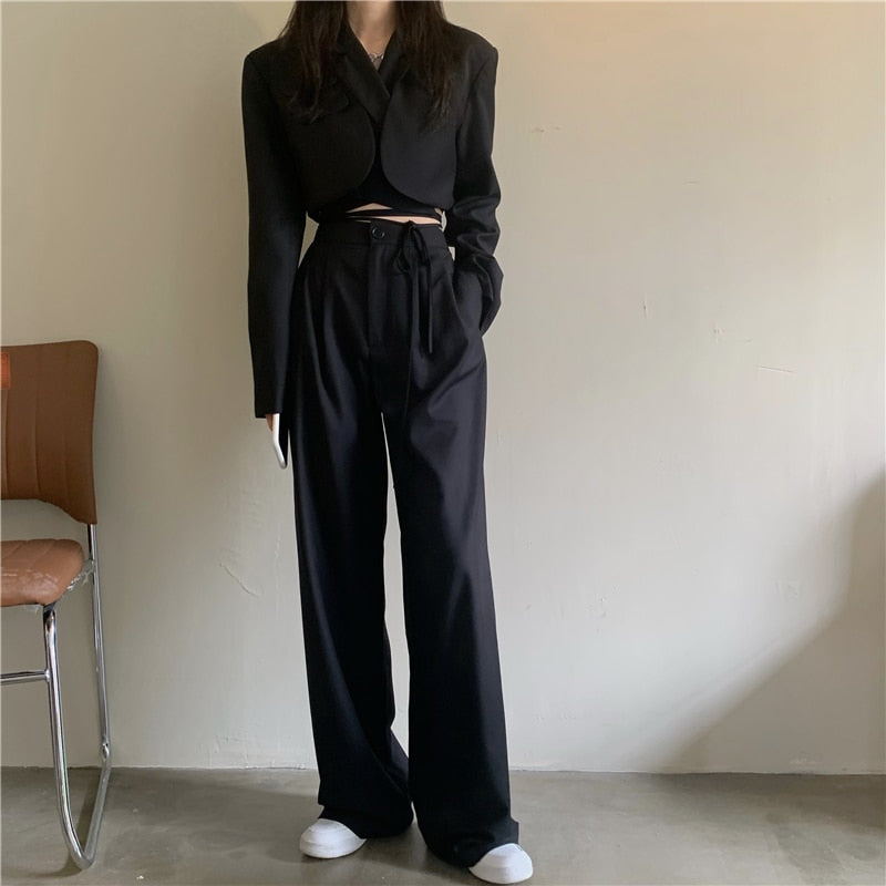 Sixsr Spring Outfits  Trends Korean Summer Two Piece Set Women Crop Top Sexy Lace-up Blazer Coat + High Waist Pants Suit Sets Autumn Streetwear 2 Piece Sets