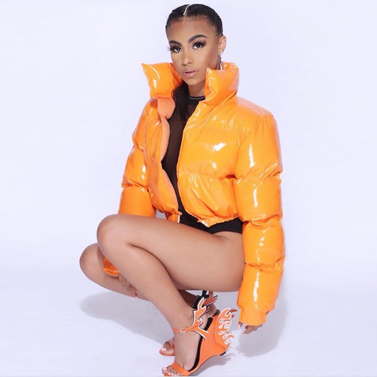 Sixsr Bubble Coat Women's 5 Colors Fashion Long Sleeve Solid Zipper Cropped Puffer Jacket Thick Lady Winter Casual Warm Outfits S-2XL