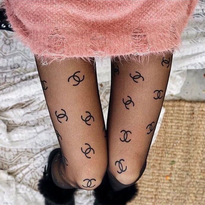 sixsr Women's Pantyhose Fishnet Stockings High Elastic Letter Fishnet Stockings Sexy Luxury High-end Stockings Mesh Hollow Tights