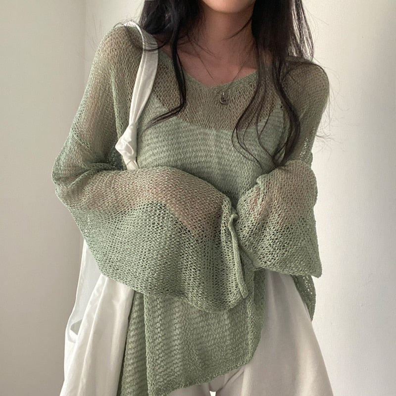 Sixsr Lazy Style Full Sleeves Jumpers Tops Hollow Out Sexy Women Fashion Casual Streetwear Chic Femme Sweaters Pullovers