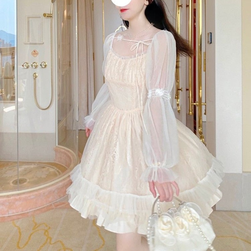 Sixsr Lolita Kawaii Dress Women Casual Long Sleeve Vintage Y2k Mini Dress Female Japanese Style One Piece Dress Korean Autumn