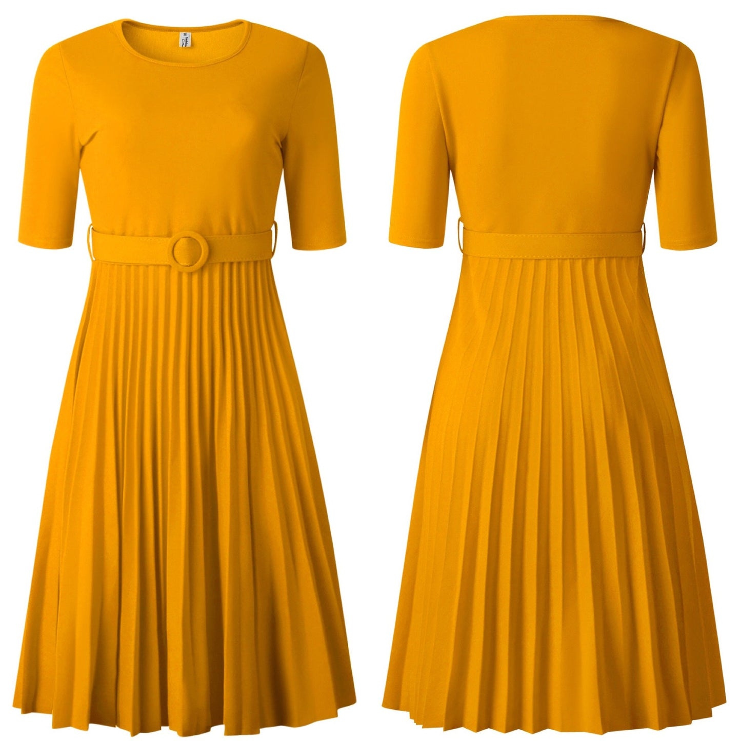 Sixsr African Style Women Casual Belted Pleated Dress Elegant Chic Office Lady A-Line High Waist Dress Autumn Winter Fashion