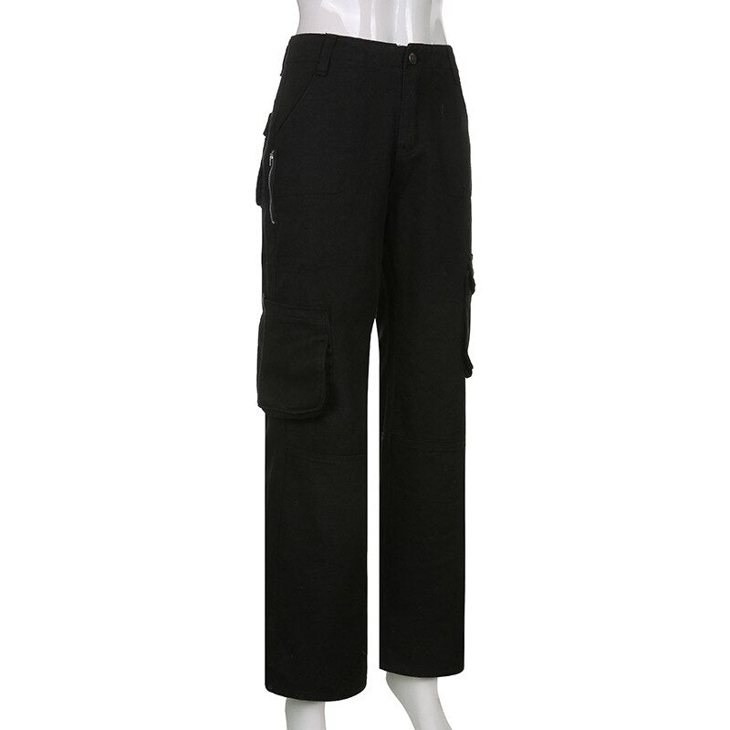 Sixsr Y2K Women Loose Jeans Fashion Street Low Waist Pocket Long Washed Solid Color Casual Workwear Jeans Female Baggy Denim Trousers