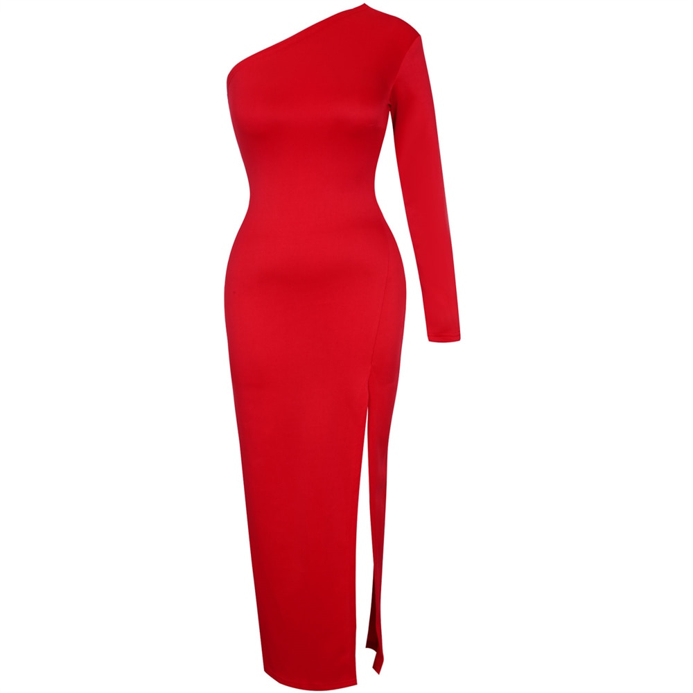 Long Elegant Dresses for Women Summer One Shoulder Maxi Dress Bodycon Sexy Black Slit Fomal Wedding Evening Party Dress