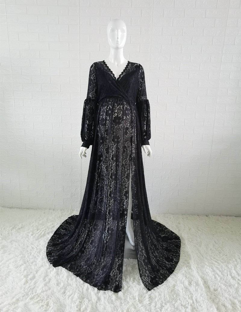 sixsr Boho Style Lace Maternity Dress For Photography Maternity Photography Outfit Maxi Gown Pregnancy Women Lace Long Dress