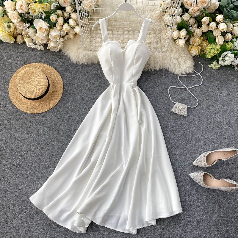 sixsr New Women V-neck Party Dress Summer Retro Solid Color High Waist Long Robe Ladies Slim Backless Bodycon Dress Vestidos