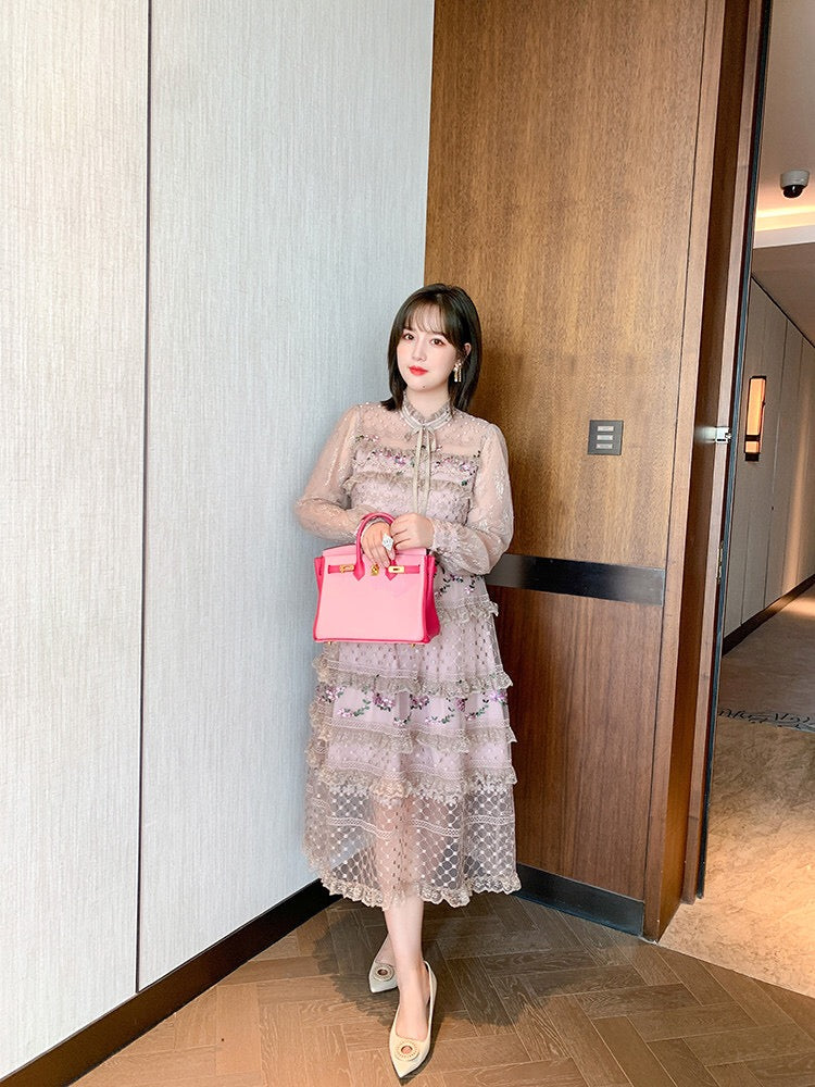 sixsr Spring Outfits Designer Runway Party Evening Midi Long Dresses For Women Ruffles Embroidery Floral Elegant Traf Chic Ladies Vestidos Femme Robe