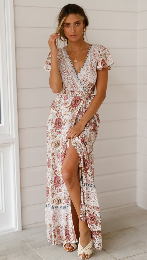 Sixsr Summer Women Dress Indie Folk Women Sexy Printed Bow Holiday Beach Wrap Dresses V-Neck Boho Dress Elegant Party Sundress