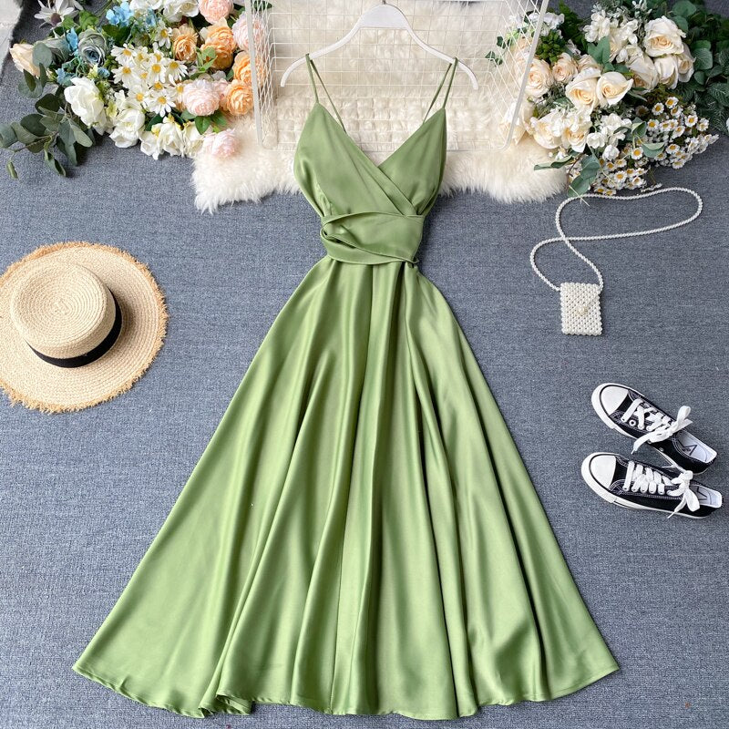 Sixsr Summer Robe Dress Women V Neck Long Party Dresses Sexy Tank Backless Spaghetti Strap Maxi Female Holiday Vestidos