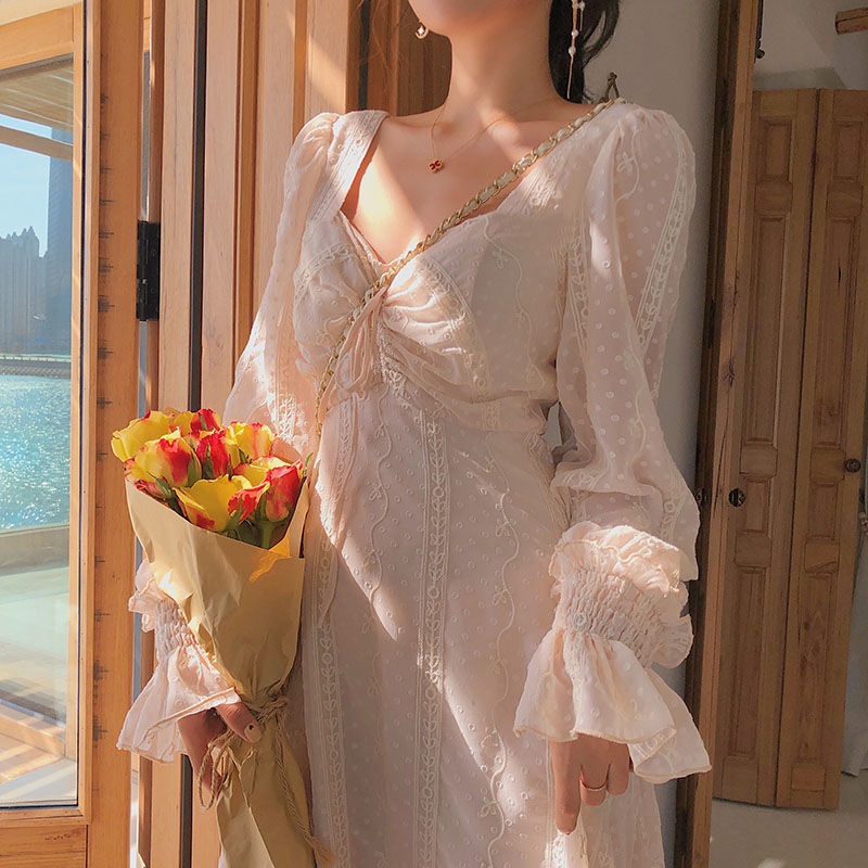 Sixsr Vintage Fairy Dress Women Elegant Designer Chiffon Dress Long Sleeve French Party Midi Dress Casual Women's Clothing Autumn