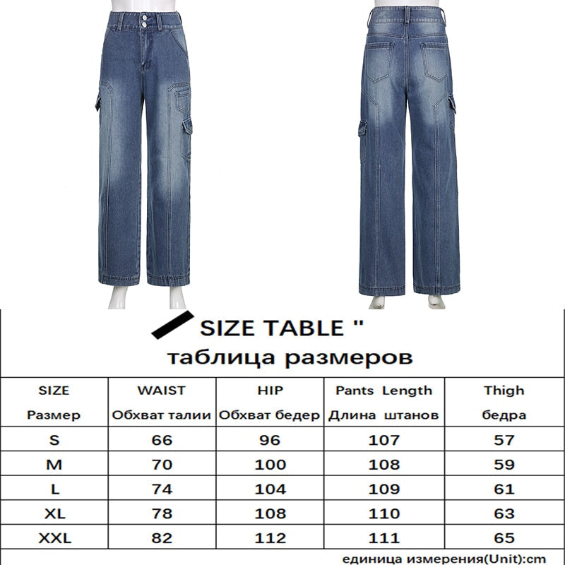 Sixsr Womens Fashion Trends Pockets Patchwork Baggy Jeans Fashion Streetwear 100% Cotton Women Denim Trouser Loose Cargo Pants Korean Jeans Harajuku
