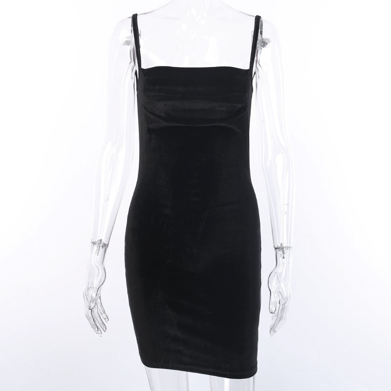 sixsr Womens Fashion Black Velvet Spaghetti Strap Dress Front Ruched Mini Skinny Sleeveless Off Shoulder Women Fashion Elegant Party Dress