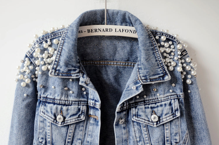 Sixsr Denim Jacket Women New Autumn Women's Jean Jackets Pearl Casual Denim Jacket Women Coat Long Sleeve Outerwear