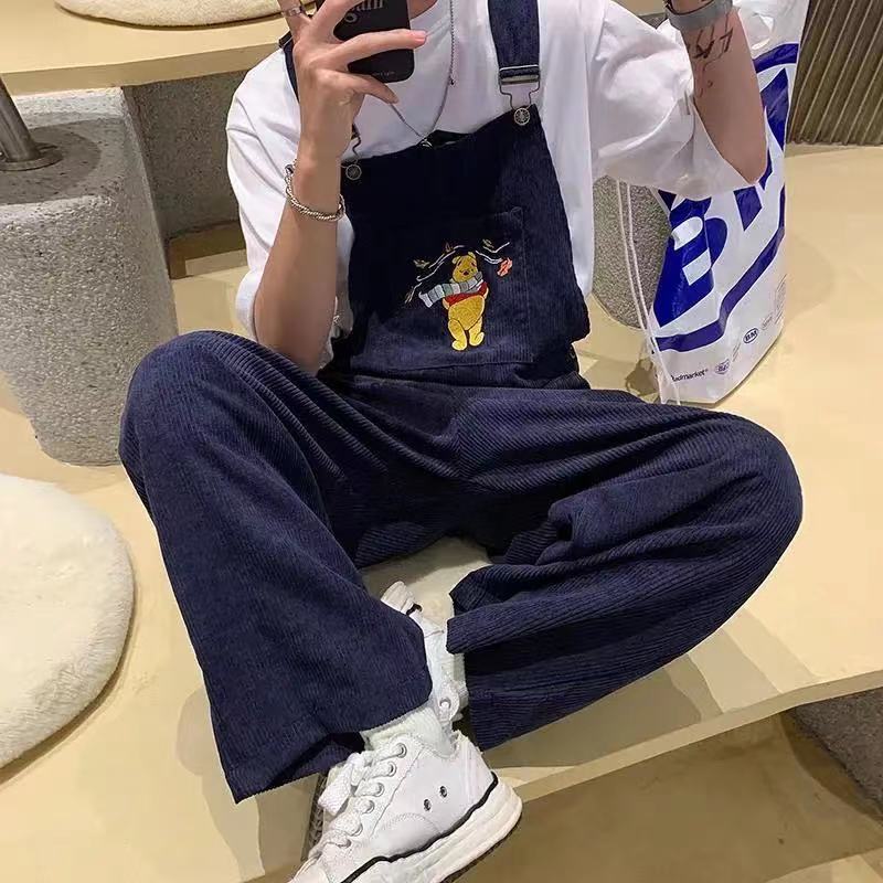 Sixsr 2024 Men's Retro Casual Pants Corduroy College Style Overalls Loose Brown/navy Color Work Trousers Salopettes Romper Jumpsuit