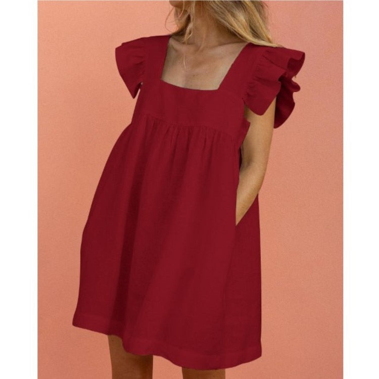 Women Autumn Spring Vintage Mini Cupcake Dress V Neck Long Lantern Sleeve Back With Ruffles Korean Style Elegant Red Dress