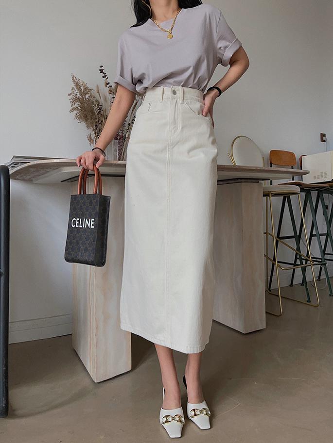 Sixsr  Fashion Trends Straight Bodycon Long Jeans Skirt Women Solid White Vintage Split High Waist Denim Skirt Midi Elegant Summer