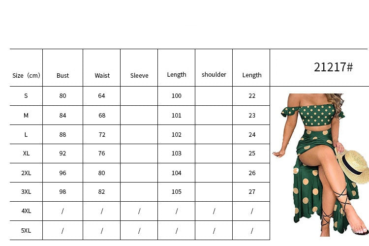 Sixsr Polka Dot Print Maxi Skirt Suit Women Summer Print Cropped Top Sexy Side Split High Waist Skirt 2 Piece Sets Woman Beach Outfits