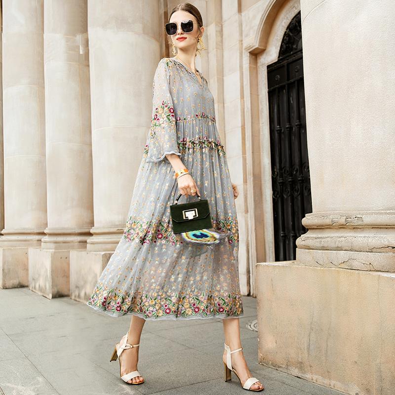 sixsr Trends high quality New Summer Brand Fashion Women High-end Luxury Vintage Sexy Slim Elegant Bead Embroidered Stitch Strap Lace Dress Y16