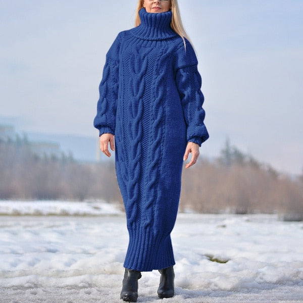 Sixsr Sweater Dress Women Long Sleeve High Neck Knitted Pullover Dress Soft Warm Solid Color Oversize Bodycon Jumper Female Dress