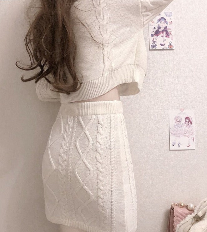 Sixsr outfits aesthetic Autumn Winter Sweet Lolita Style Skirt Sets Japanese Girls Cute Rabbit Embroidery Kintted Sweater Skirts Spring Women 2PC Set