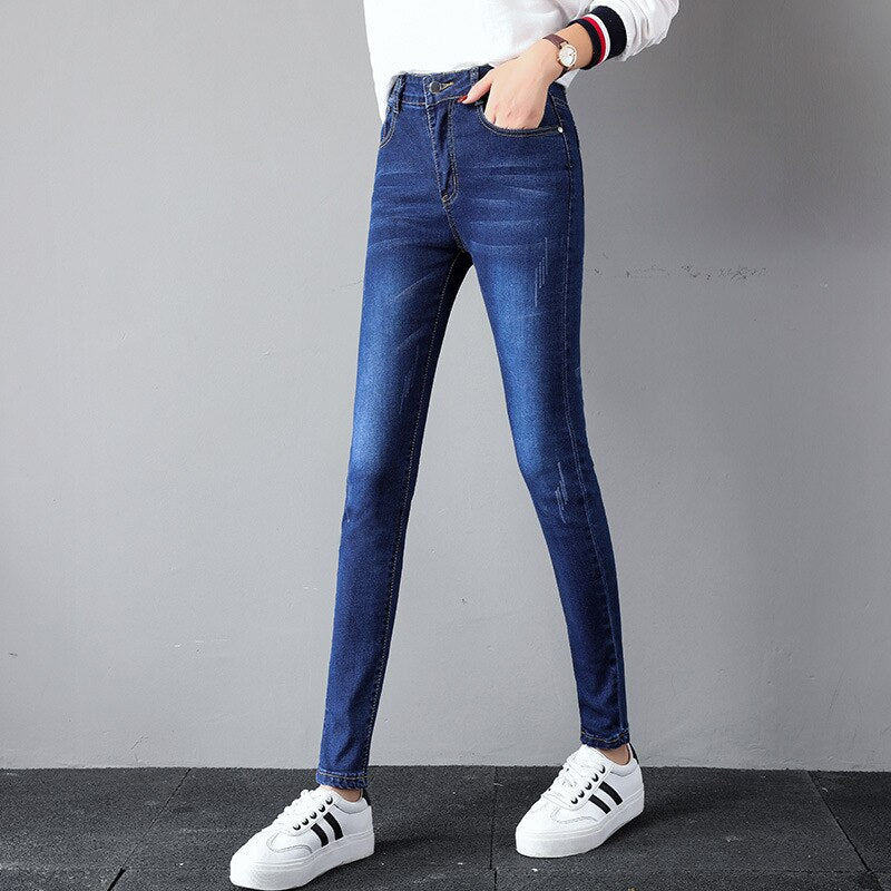 Sixsr Black Women Autumn Washed Jeans Mid Waist Y2k Cotton Fashion Chic All-match Pants Slim Shinny Stretch Casual Denim Pencil Jeans