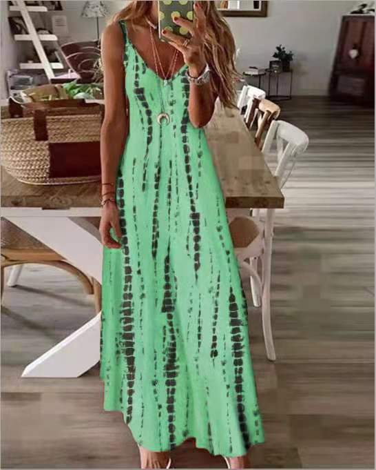 Sixsr Selling New High Street Tie Dye Dress Sexy Spaghetti Strap V Neck Long Dresses Women Summer Beach Dresses Party Tunic Plus Size 5XL