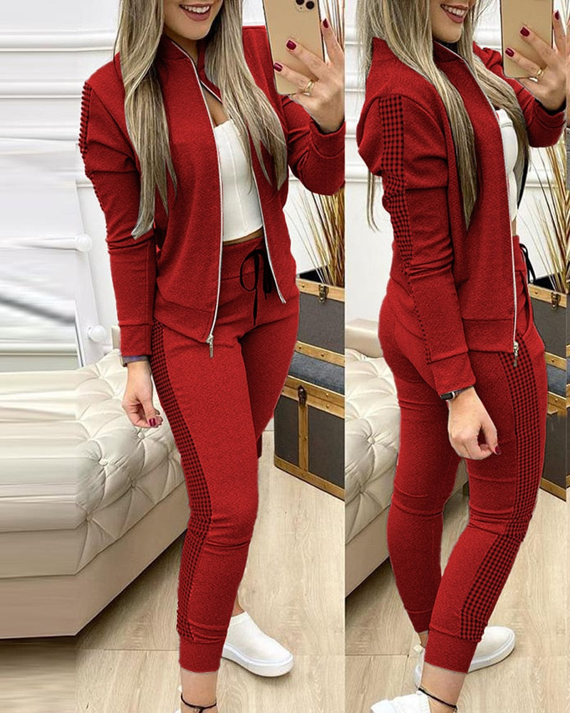 sixsr Fashion Tracksuit 2 Piece Set Autumn Winter Zipper Jacket + Long Pants Sports Suit Female Sweatshirt Sportswear Suit For Woman