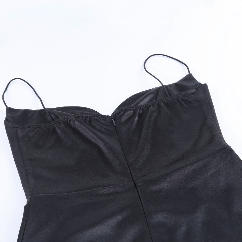 Sixsr Summer Dresses For Women  Sexy Black Satin Spaghetti Straps Low Cut Long Dress Women Summer Ruched Side High Split Maxi Dress Elegant Party Club