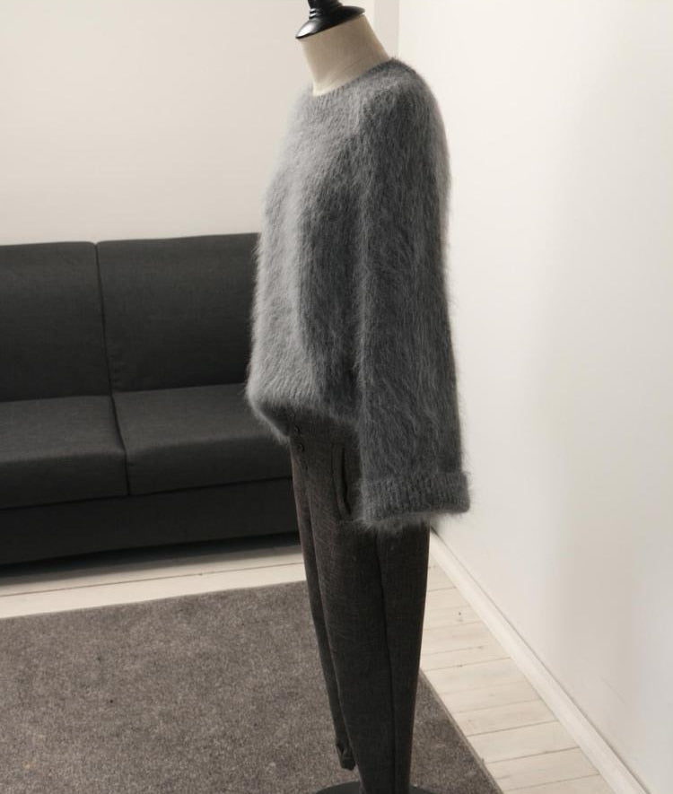 Sixsr high quality winter outfits aesthetic New Winter Women's Thickened Round-Neck Mohair Pullover Sweater Pure Color Female Loose Knitwear Long Sleeve Asymmetry Knit Top
